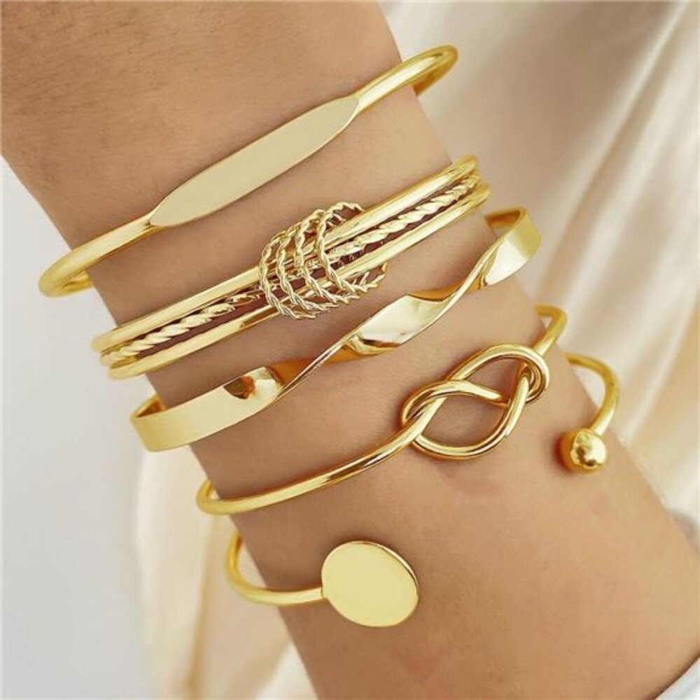 Gold Bangle Bracelets Set Stackable Open Adjustab… - image 2